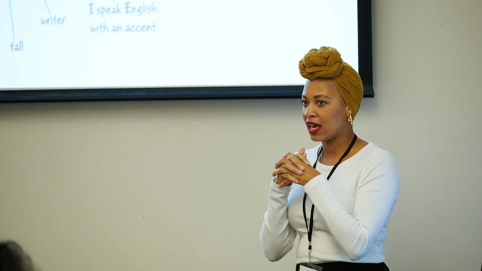 Conference presenter speaking