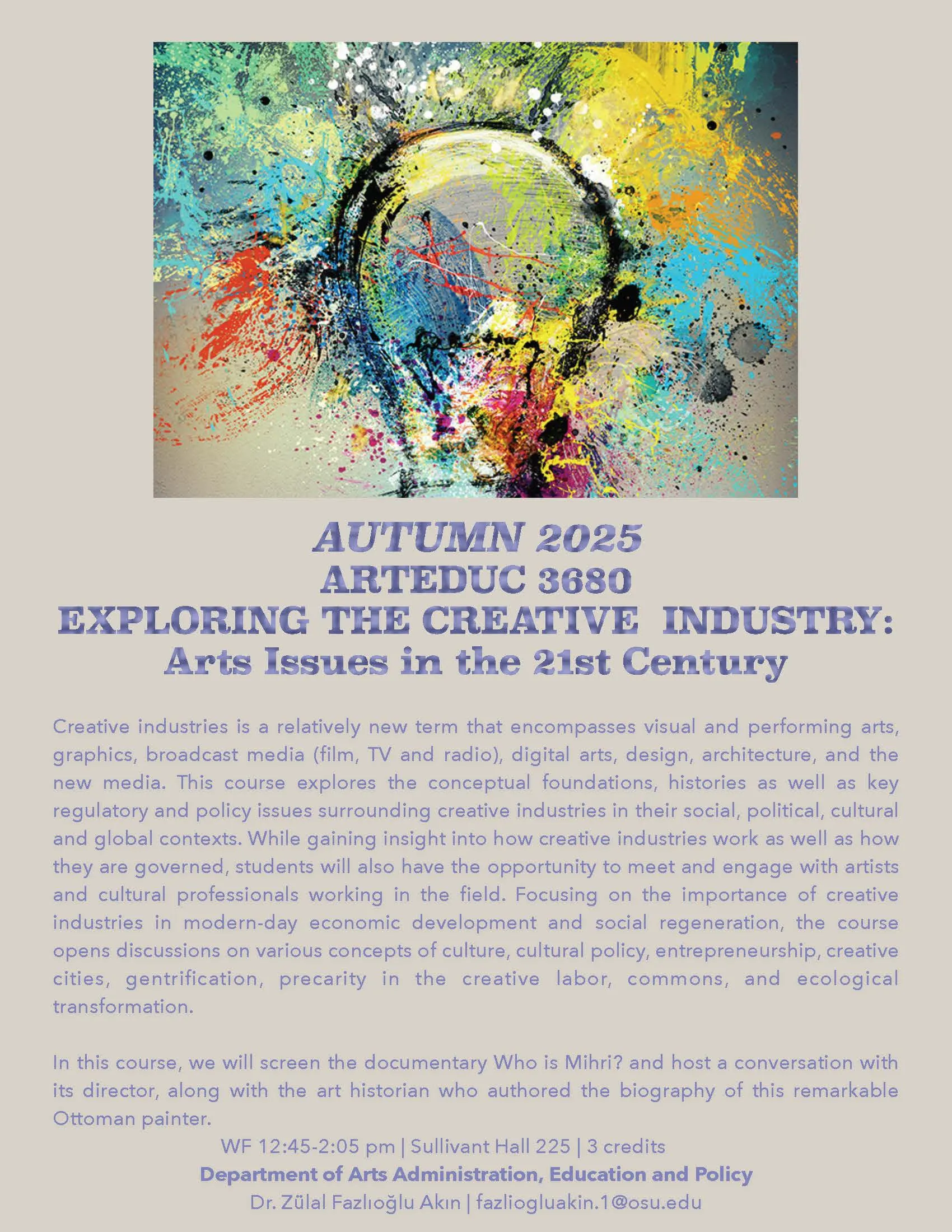 Course information flyer for Exploring the Creative Industry